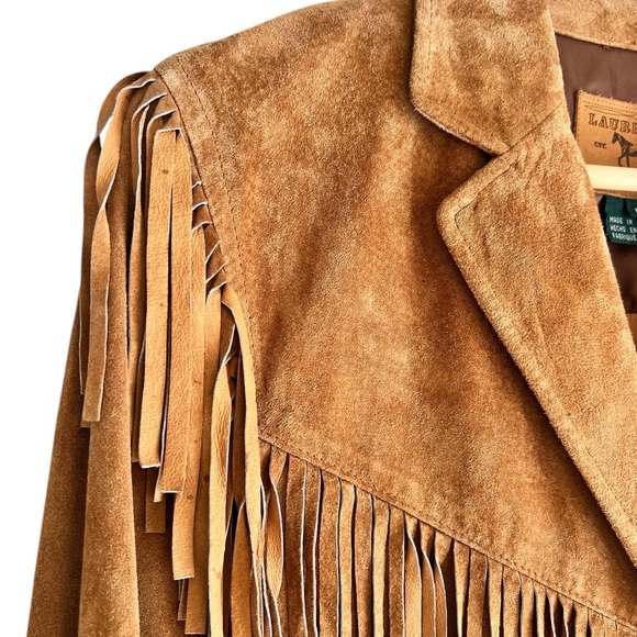 Ralph Lauren suede Jacket Fringe RARE Western size M toggle bone buttons - Picture 5 of 16